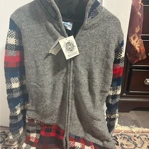 Ark & Co Gray Zip-Up Sweater with Red and Blue Accents